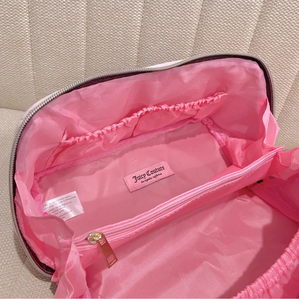 NEW Juicy‎ Couture Pink Velour Rhinestone Logo Makeup Bag Toiletry Case